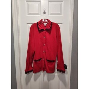 Talbots‎ Women's Cotton Red Blazer Jacket Cardigan Coat Button Pockets, Sz Large